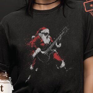 Playing Guitar Shirt, Retro 90s Christmas Rock Tee